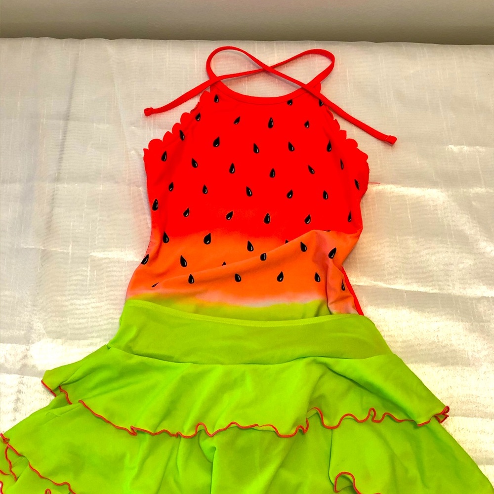 Girls 1 pc swimsuit L (10-12) Watermelon like new!